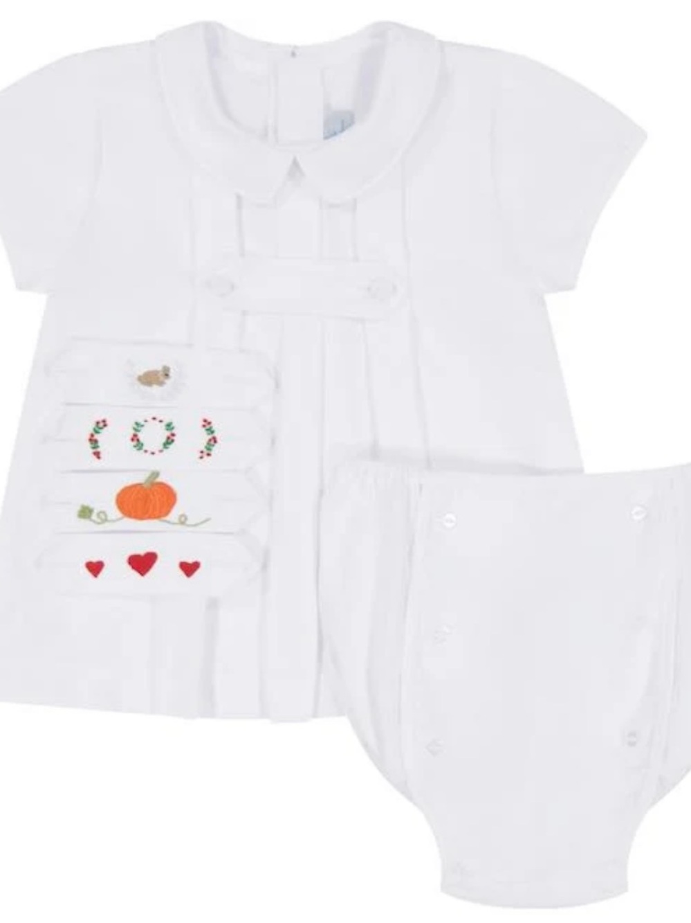 White Elephant Designs White Baby Set with Seasonal Button on Embroidery